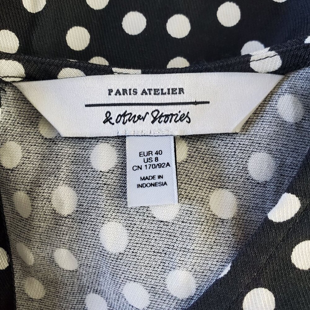 Paris Atelier & Other Stories Women's Black Mini Dress Polka Dot Size 8 (C-7) - Picture 12 of 16